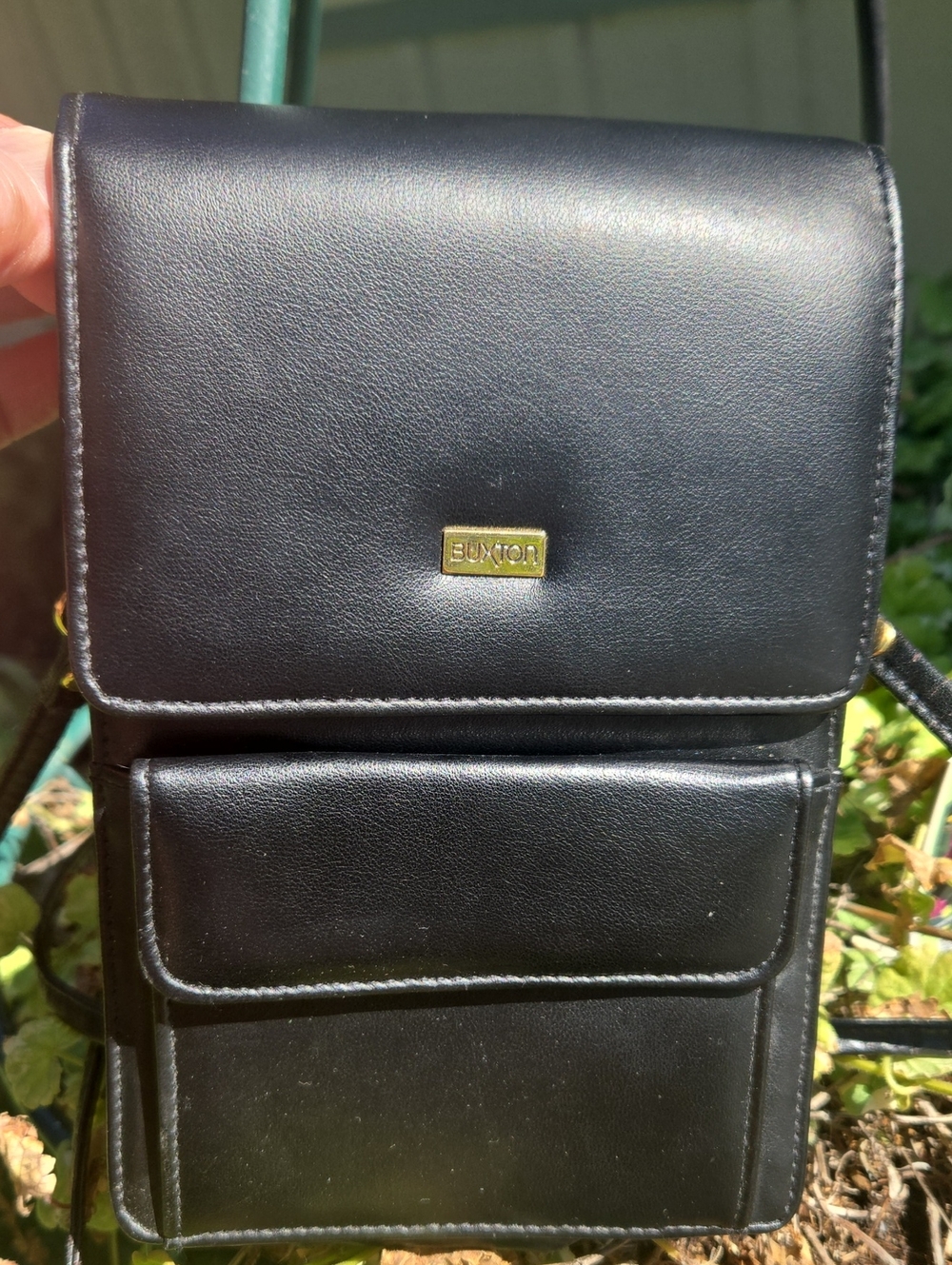 Vintage Buxton Convertible Leather Crossbody Organizer Bag w Mirror (BIN 002)